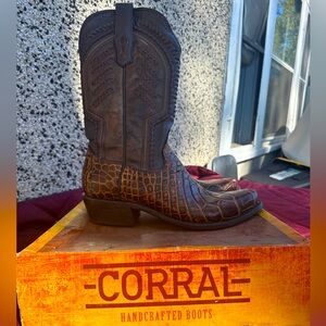 MEN'S OIL BROWN EMBROIDERY AND WOVEN SHAFT WIDE SQUARE TOE COWBOY BOOT Size 10.5